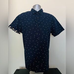 Men's Denim & Flower Blue Tropical Short Sleeve Button-Up Shirt (Size XL)